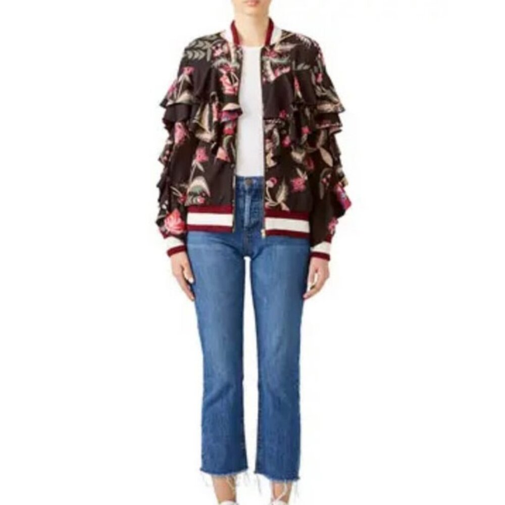 PatBO Fiesta Ruffle Sleeve Floral Bomber Jacket - 6